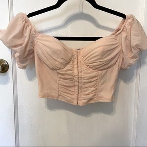 Papaya Pastel Pink Off Shoulder Puff Sleeve Top